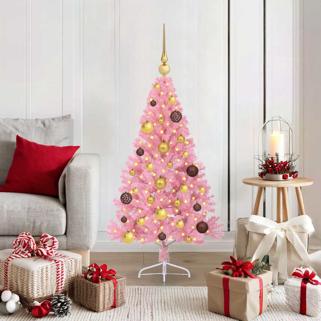 Artificial Pre-lit Christmas Tree with 15 LEDs Pink 47.2" PVC