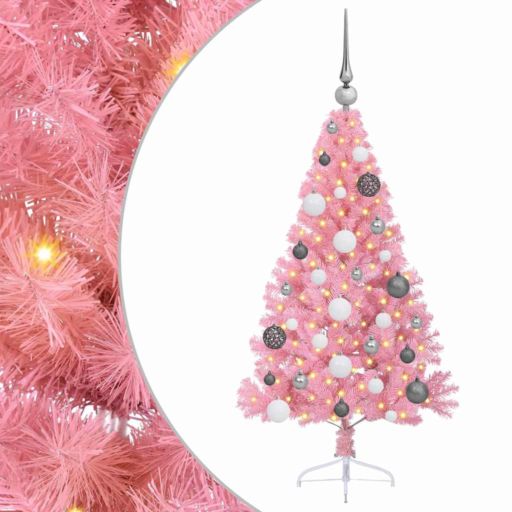 Artificial Pre-lit Christmas Tree with 150 LEDs Pink 47.2" PVC