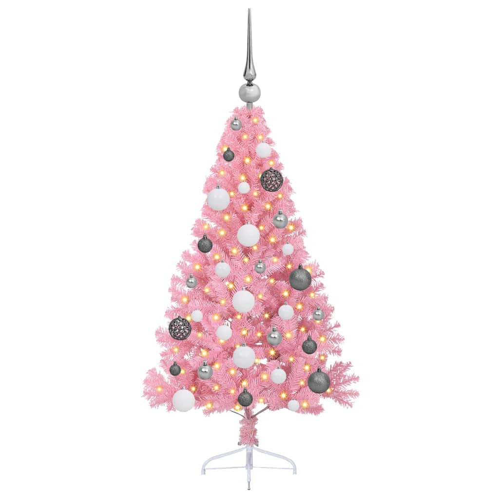 Artificial Pre-lit Christmas Tree with 150 LEDs Pink 47.2" PVC