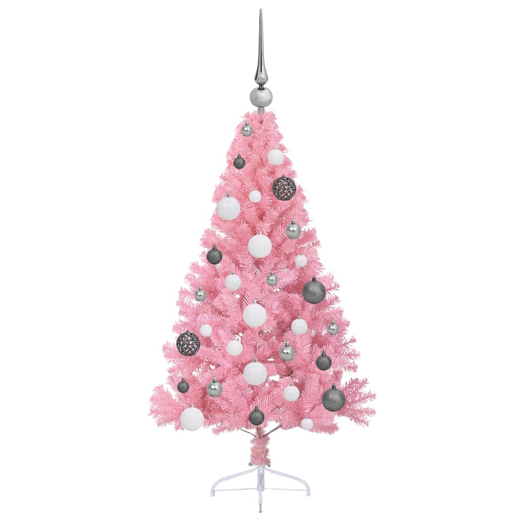 Artificial Pre-lit Christmas Tree with 150 LEDs Pink 47.2" PVC