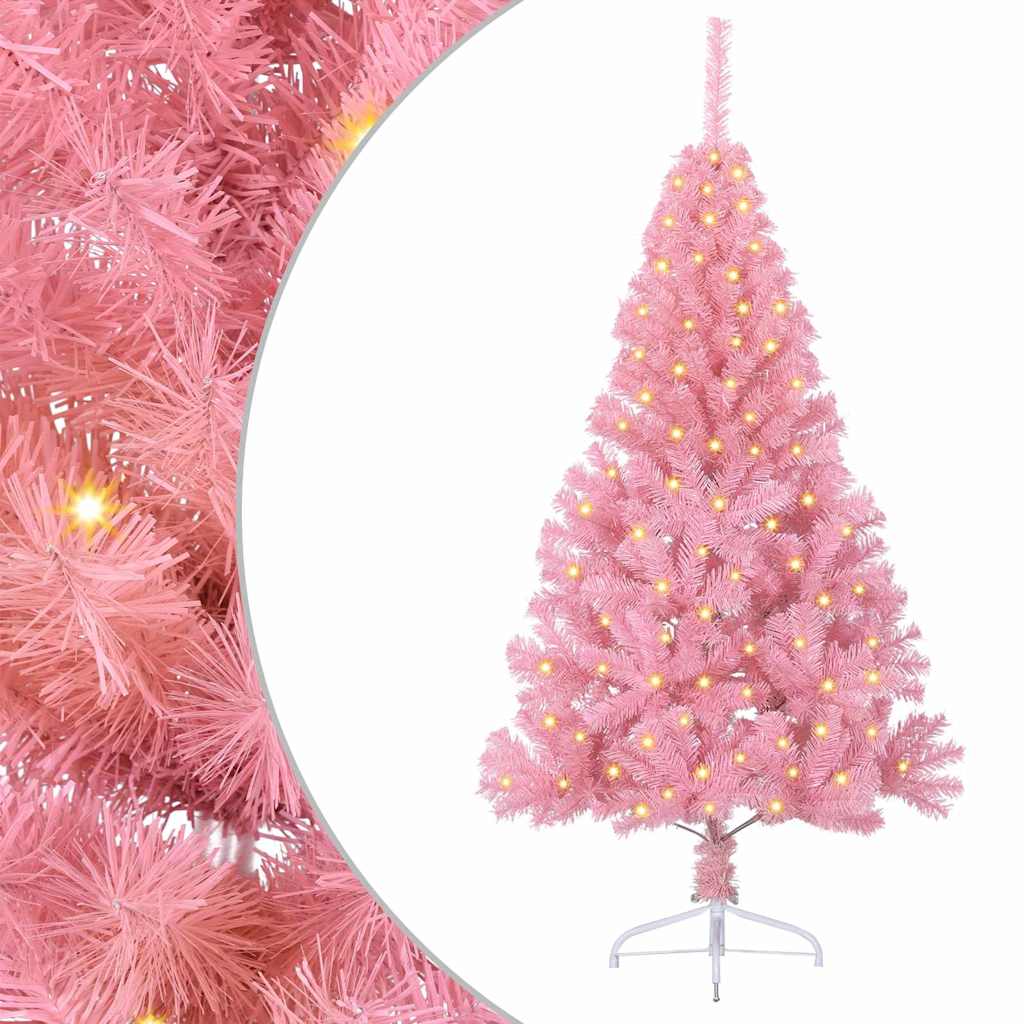 Artificial Pre-lit Christmas Tree with 150 LEDs Pink 59.1" PVC