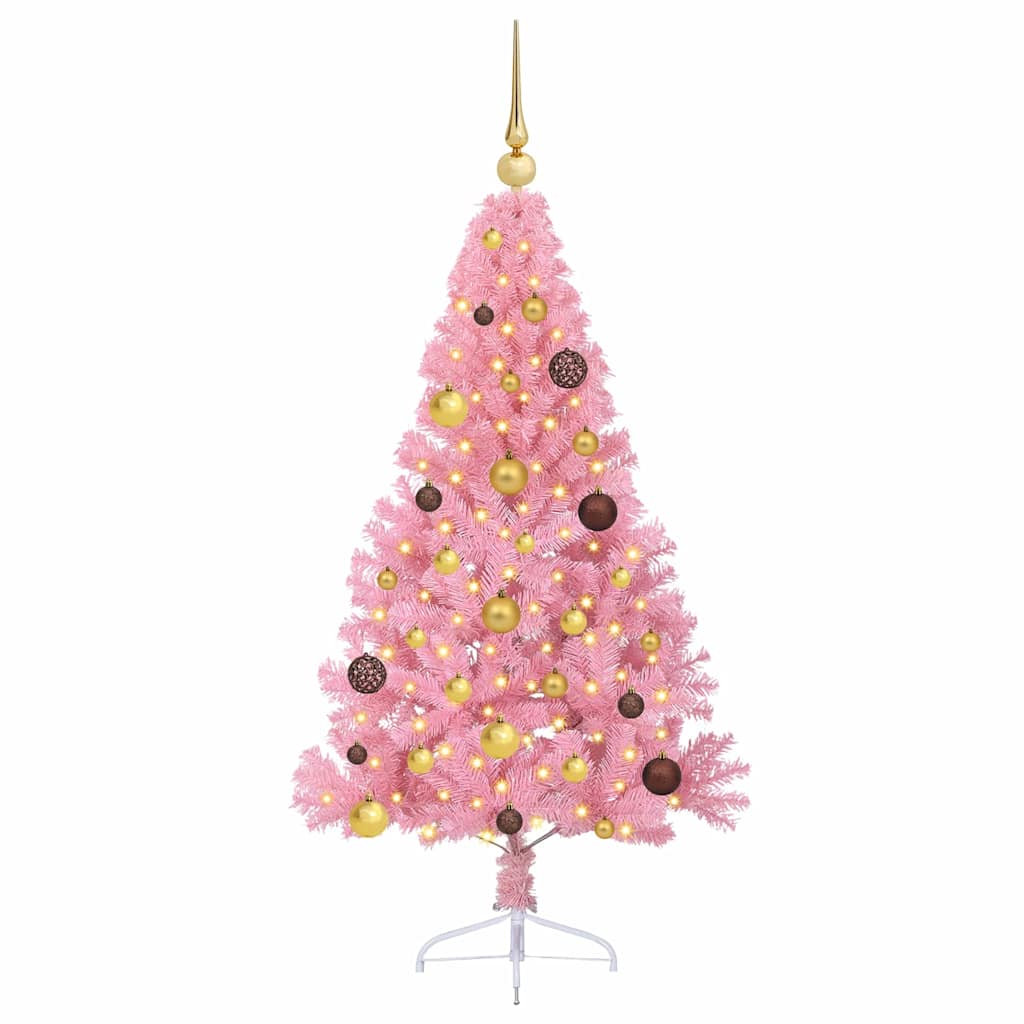 Artificial Pre-lit Christmas Tree with 150 LEDs Pink 59.1" PVC