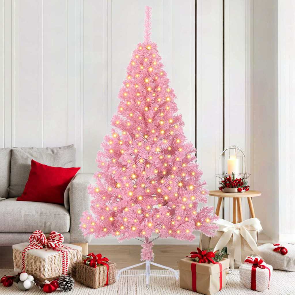 Artificial Pre-lit Christmas Tree with 300 LEDs Pink 70.9" PVC