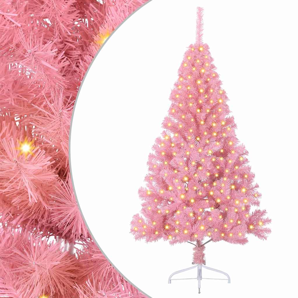 Artificial Pre-lit Christmas Tree with 300 LEDs Pink 70.9" PVC