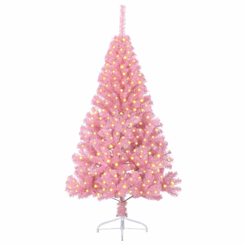 Artificial Pre-lit Christmas Tree with 300 LEDs Pink 70.9" PVC