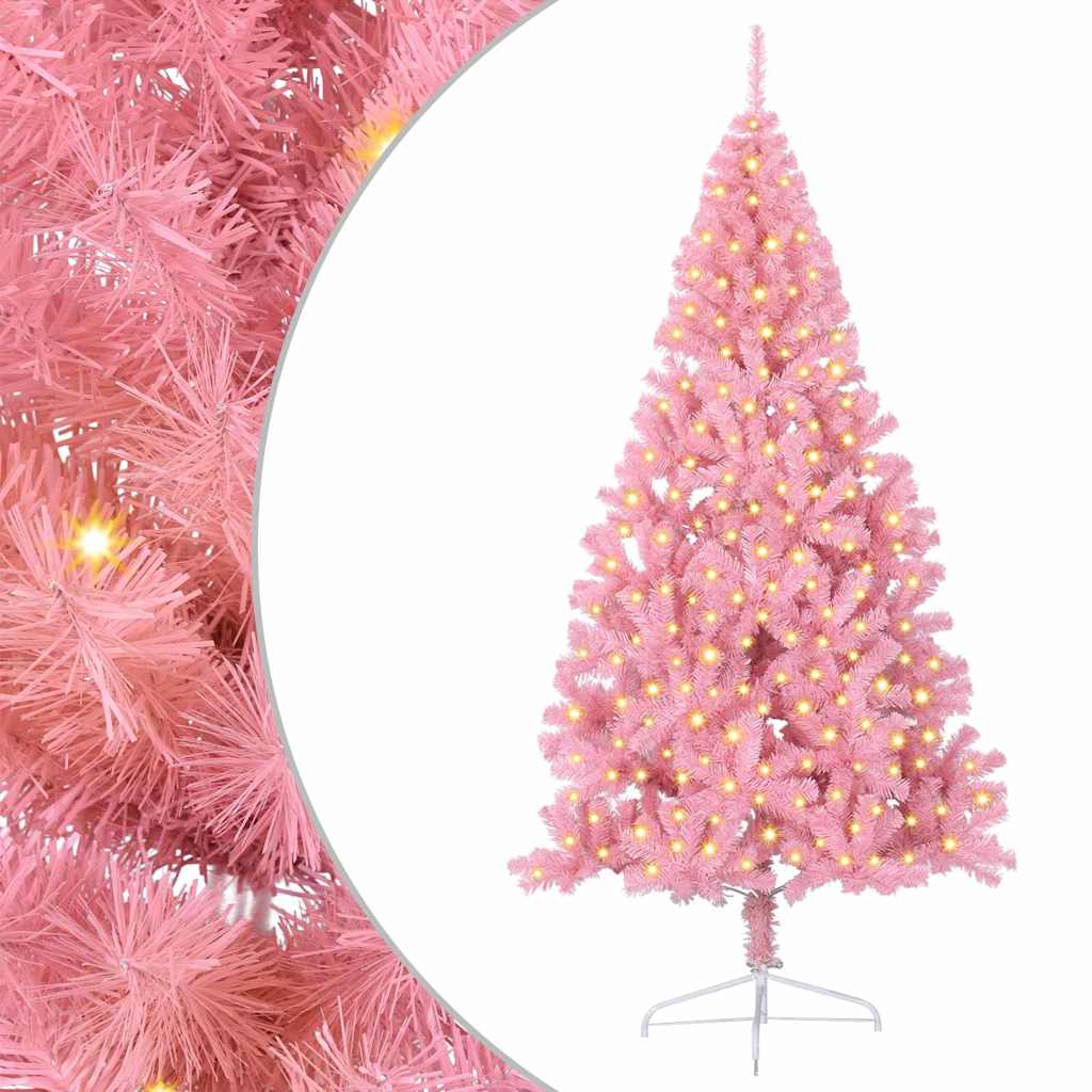 Artificial Pre-lit Christmas Tree with 300 LEDs Pink 82.7" PVC