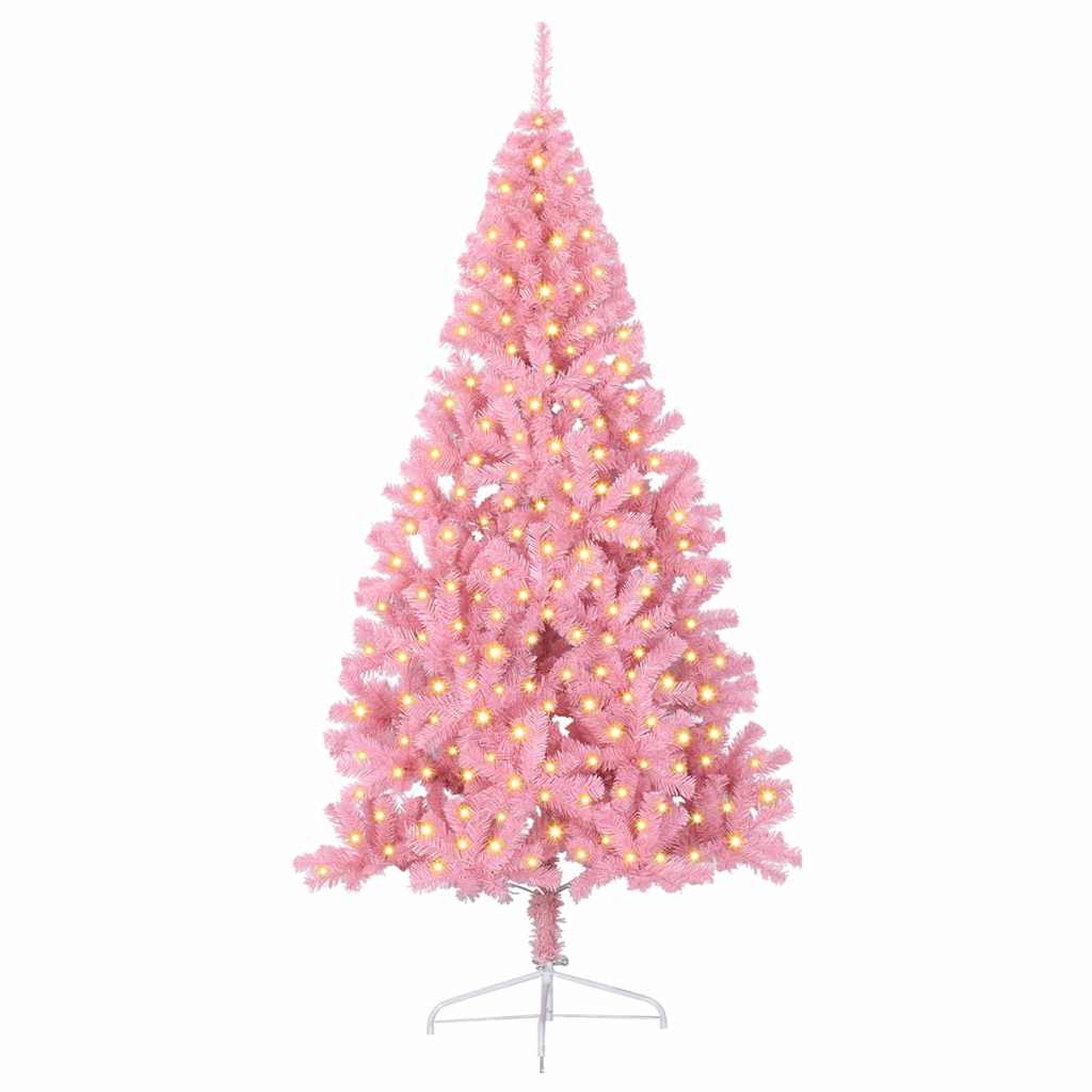 Artificial Pre-lit Christmas Tree with 300 LEDs Pink 82.7" PVC