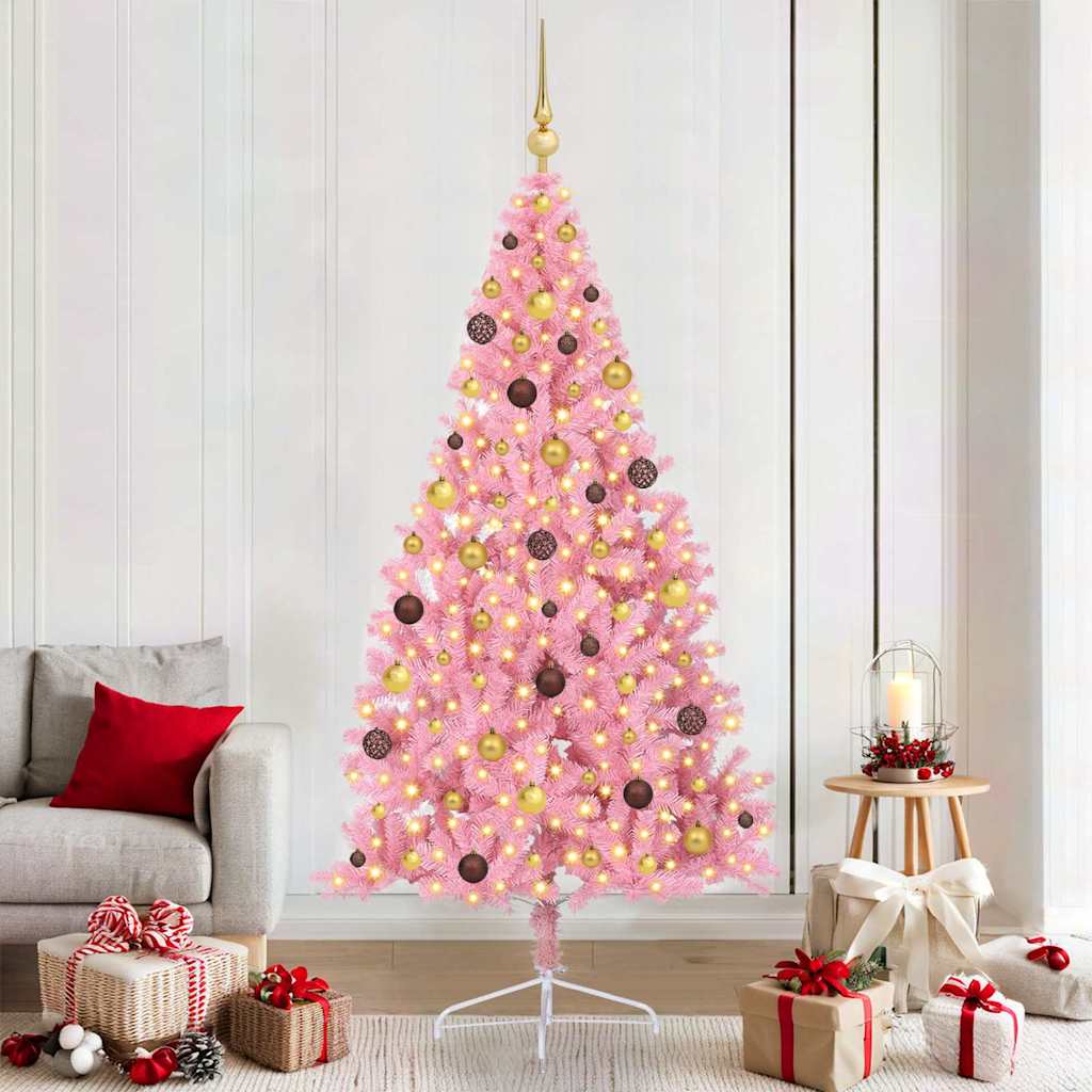 Artificial Pre-lit Christmas Tree with 300 LEDs Pink 82.7" PVC
