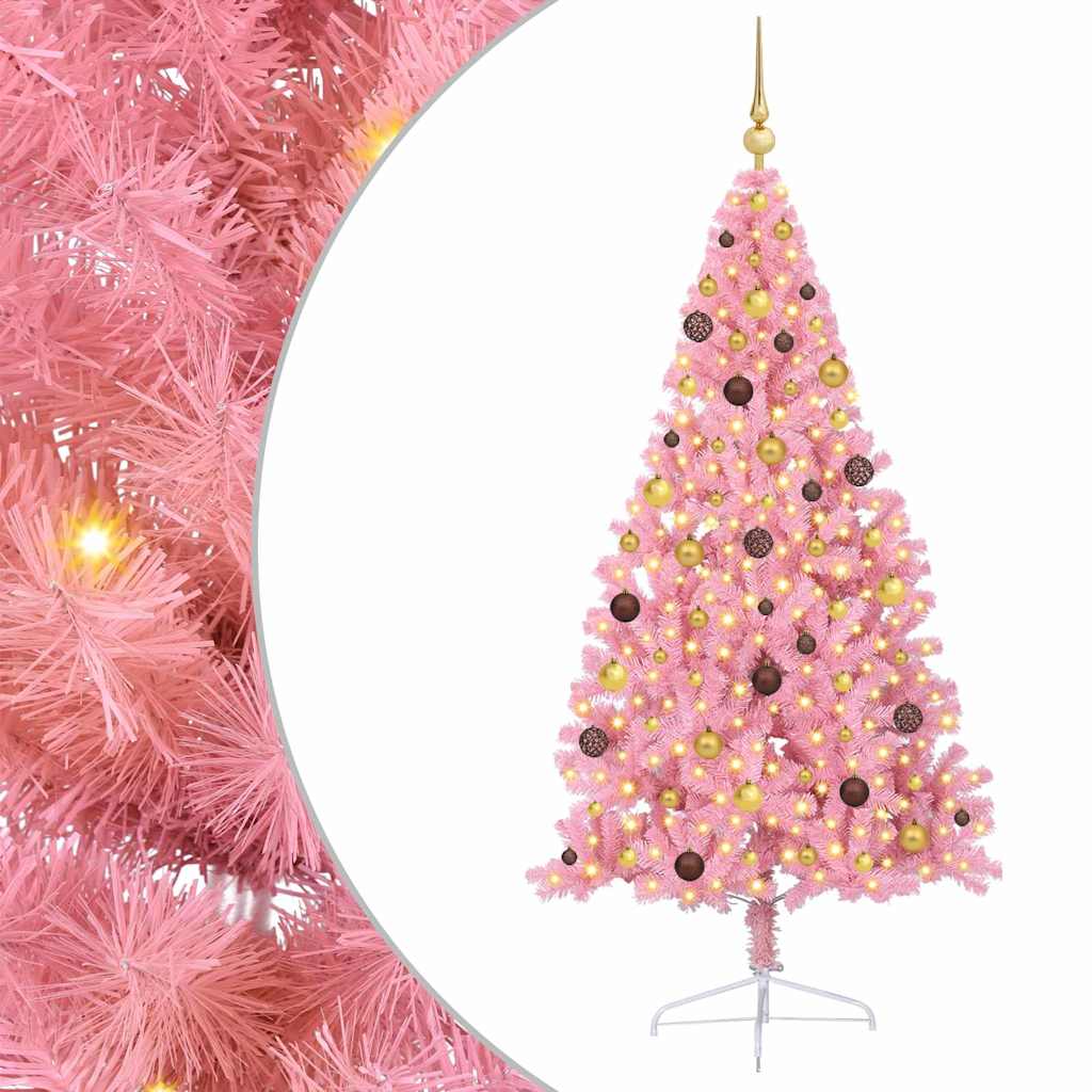 Artificial Pre-lit Christmas Tree with 300 LEDs Pink 82.7" PVC