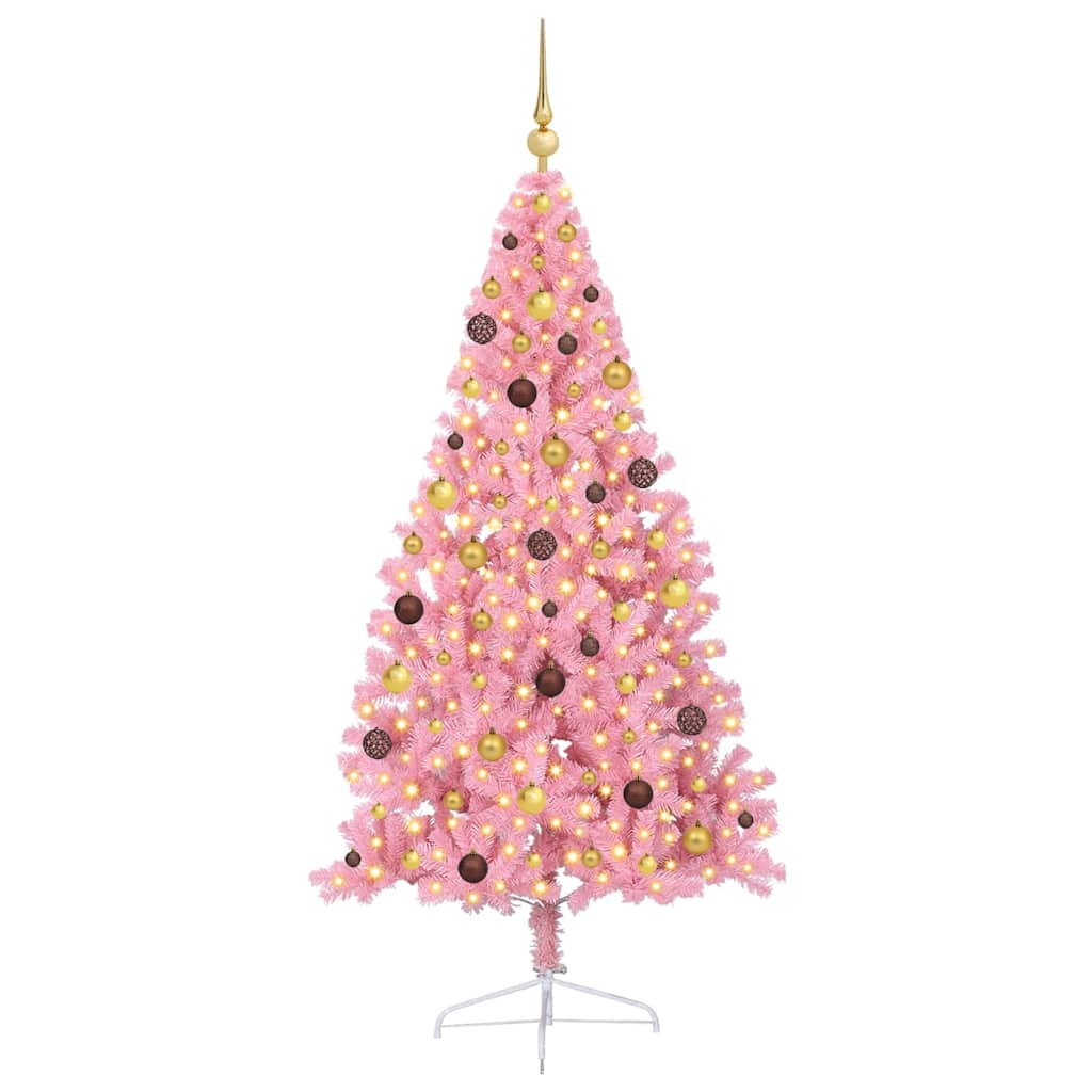 Artificial Pre-lit Christmas Tree with 300 LEDs Pink 82.7" PVC