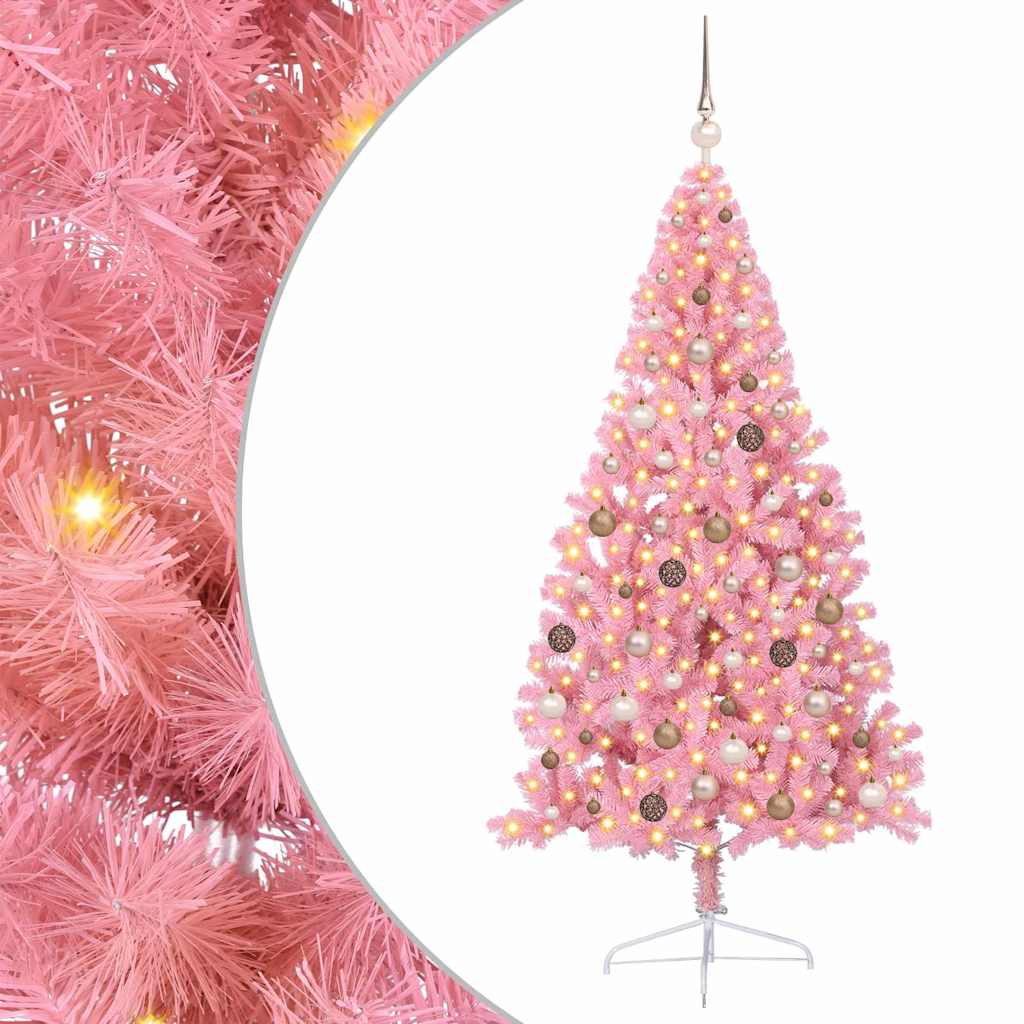 Artificial Pre-lit Christmas Tree with 300 LEDs Pink 82.7" PVC