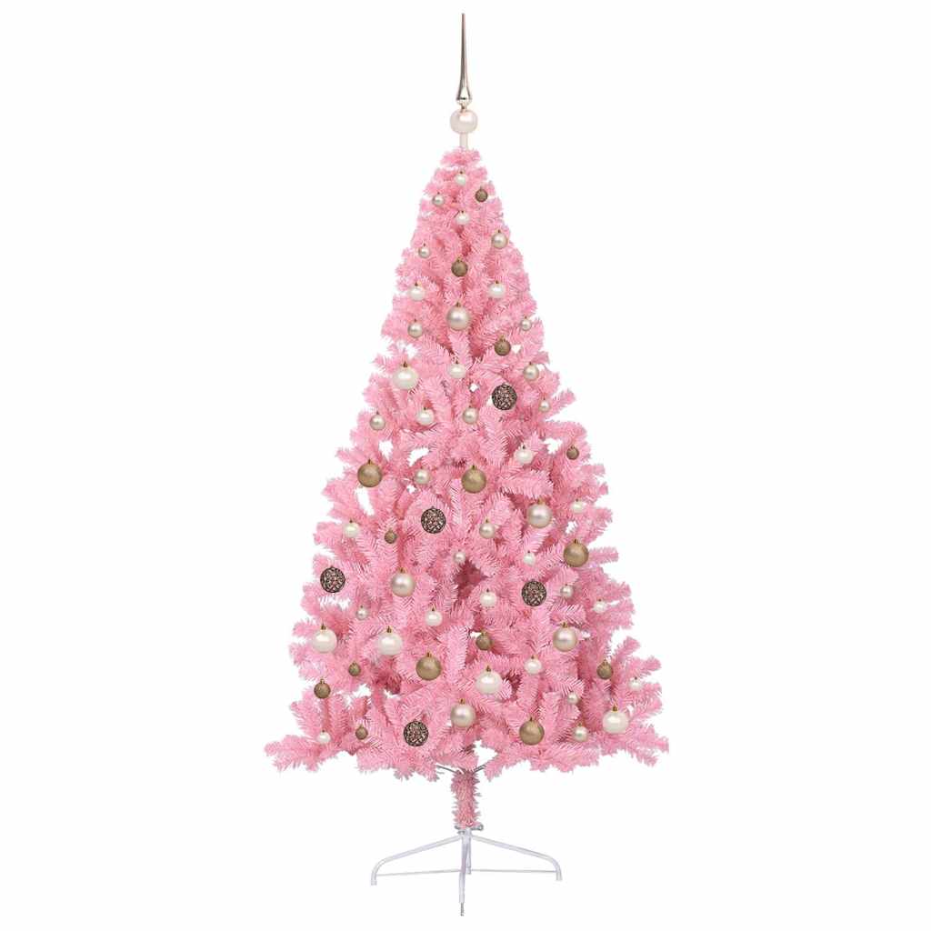 Artificial Pre-lit Christmas Tree with 300 LEDs Pink 82.7" PVC