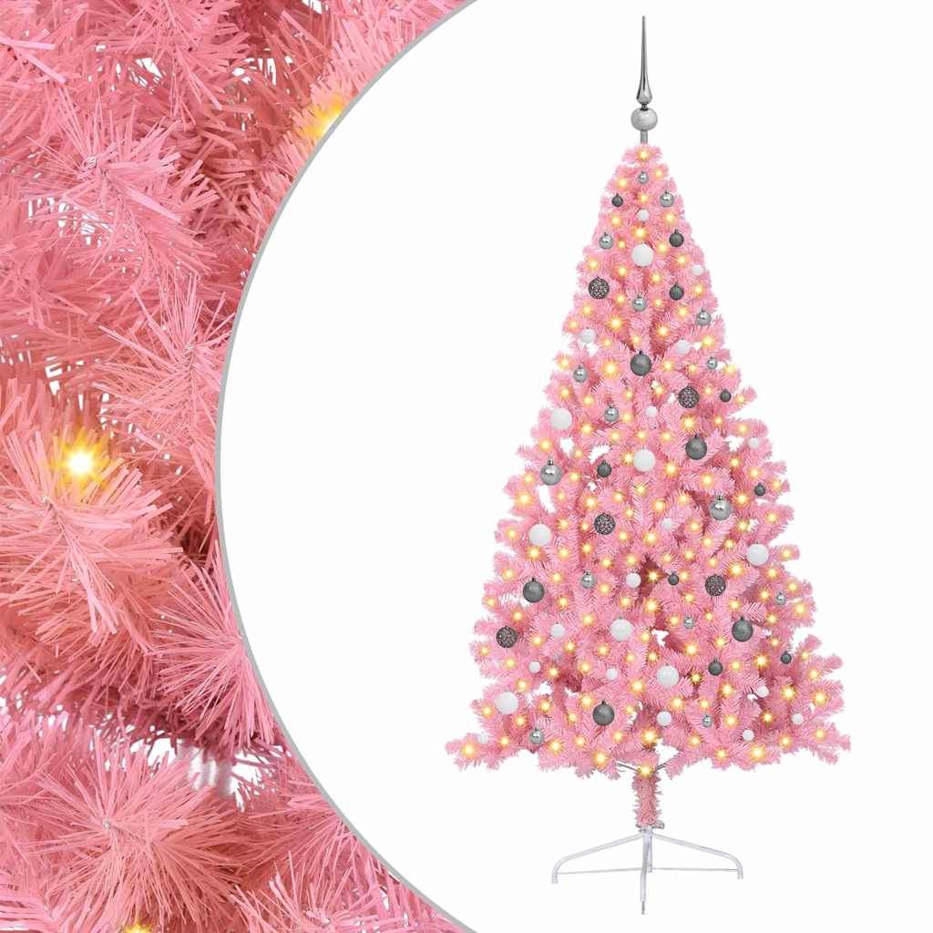 Artificial Pre-lit Christmas Tree with 300 LEDs Pink 82.7" PVC