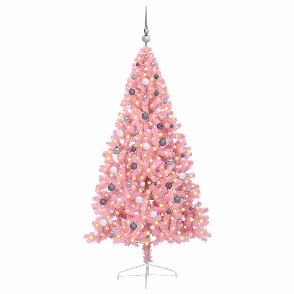 Artificial Pre-lit Christmas Tree with 300 LEDs Pink 82.7" PVC