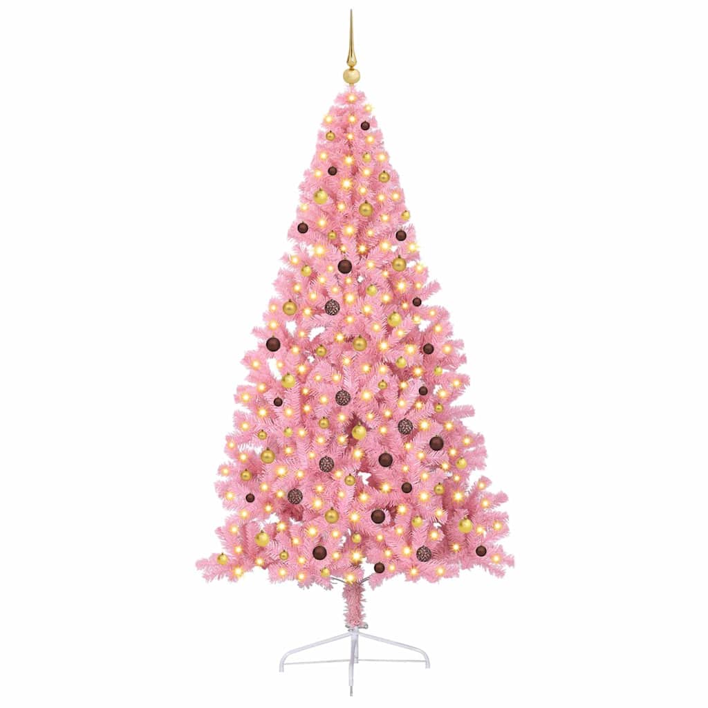 Artificial Pre-lit Christmas Tree with 300 LEDs Pink 94.5" PVC
