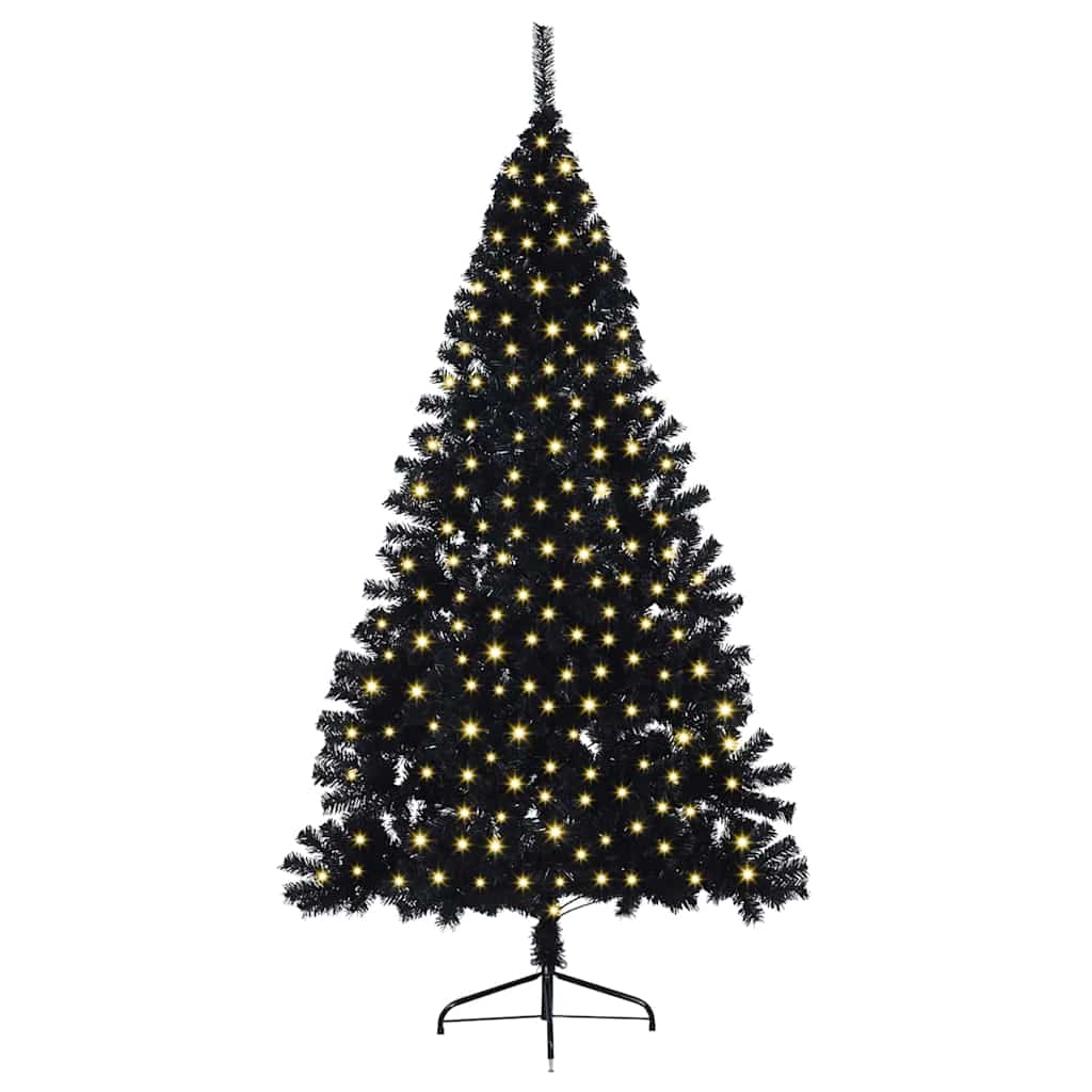 Artificial Pre-lit Christmas Tree with 300 LEDs Black 70.9" PVC