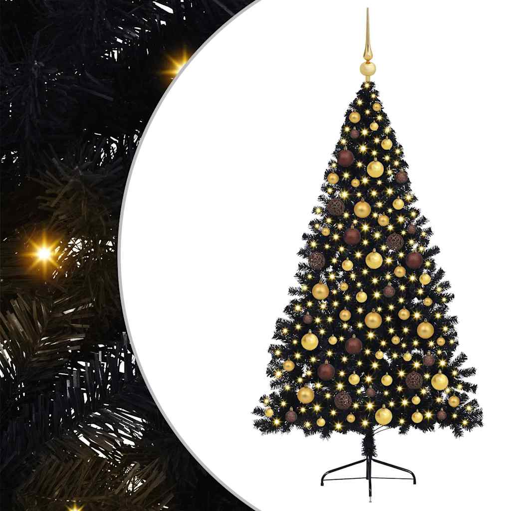 Artificial Pre-lit Christmas Tree with 300 LEDs Black 70.9" PVC