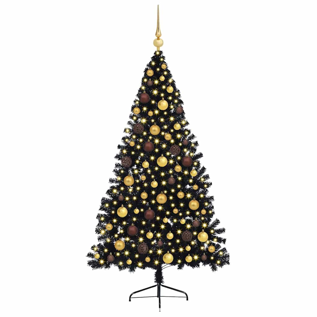 Artificial Pre-lit Christmas Tree with 300 LEDs Black 70.9" PVC