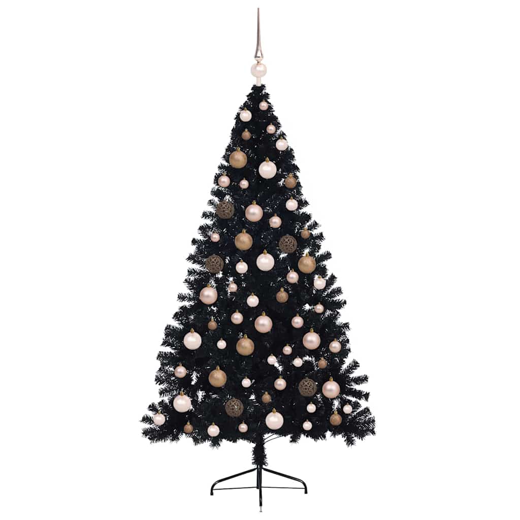 Artificial Pre-lit Christmas Tree with 300 LEDs Black 70.9" PVC