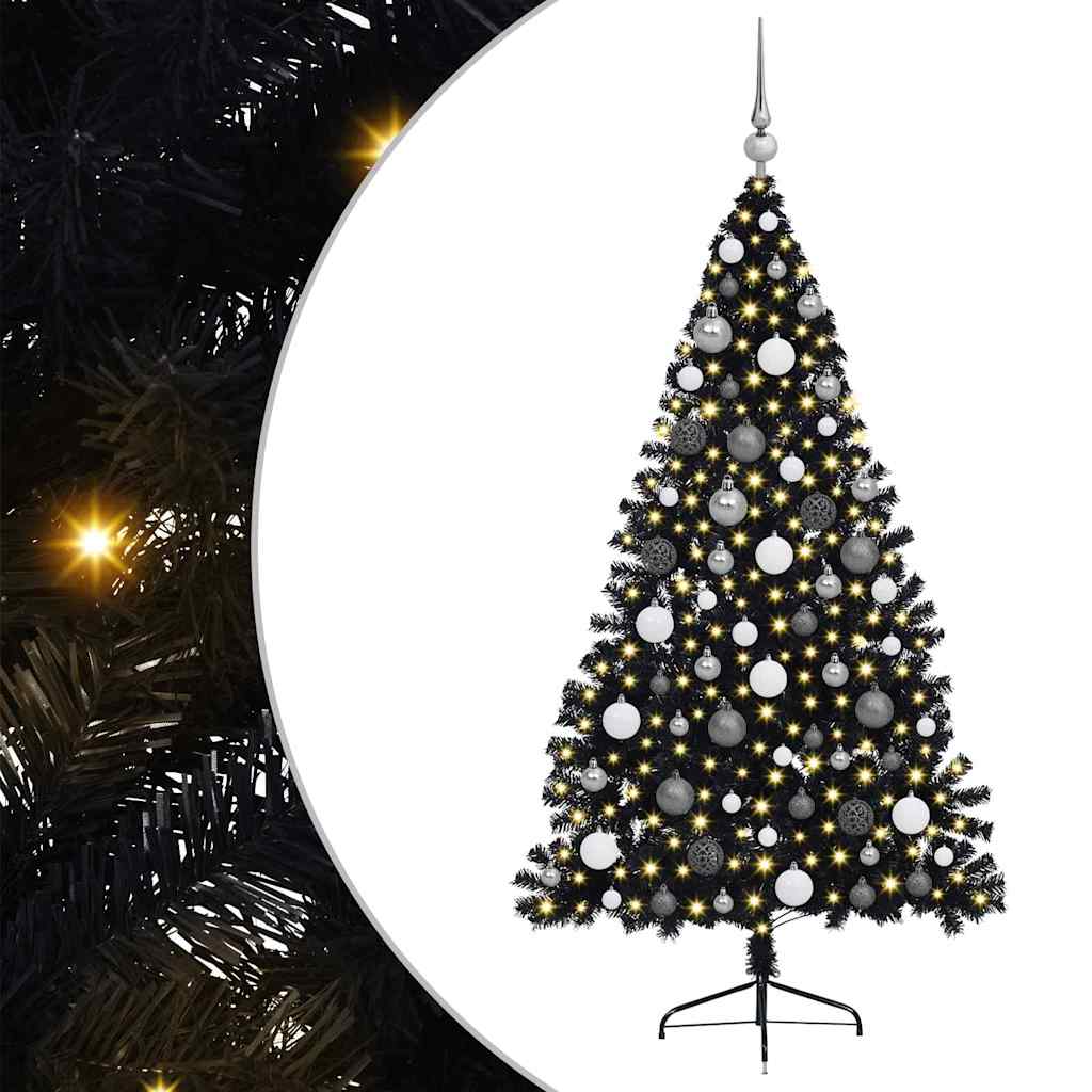 Artificial Pre-lit Christmas Tree with 300 LEDs Black 70.9" PVC