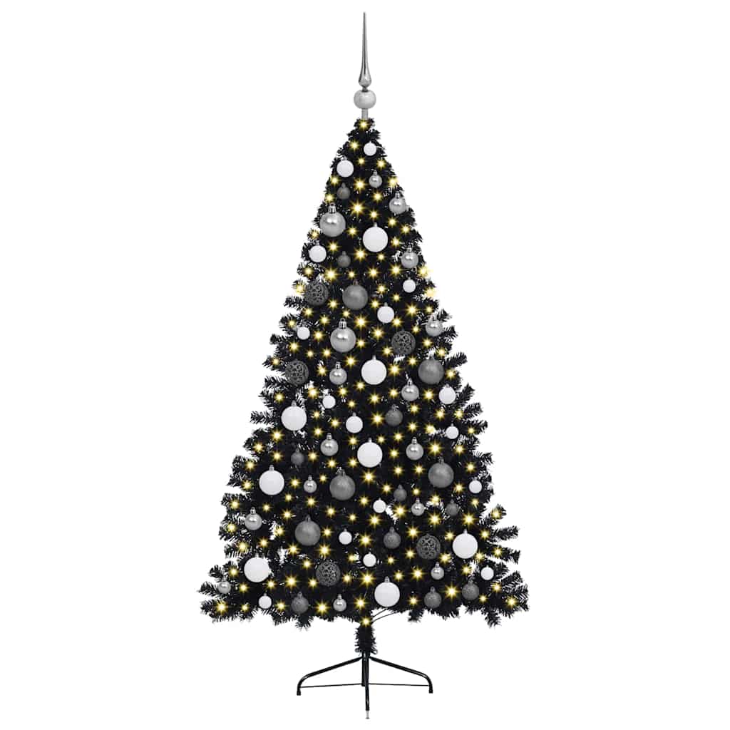 Artificial Pre-lit Christmas Tree with 300 LEDs Black 70.9" PVC