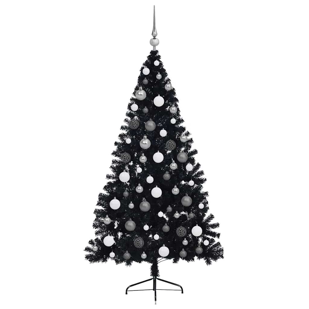 Artificial Pre-lit Christmas Tree with 300 LEDs Black 70.9" PVC