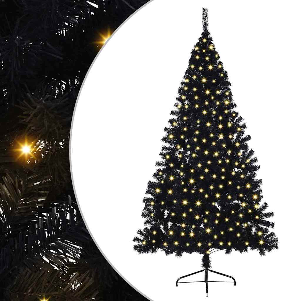 Artificial Pre-lit Christmas Tree with 300 LEDs Black 82.7" PVC
