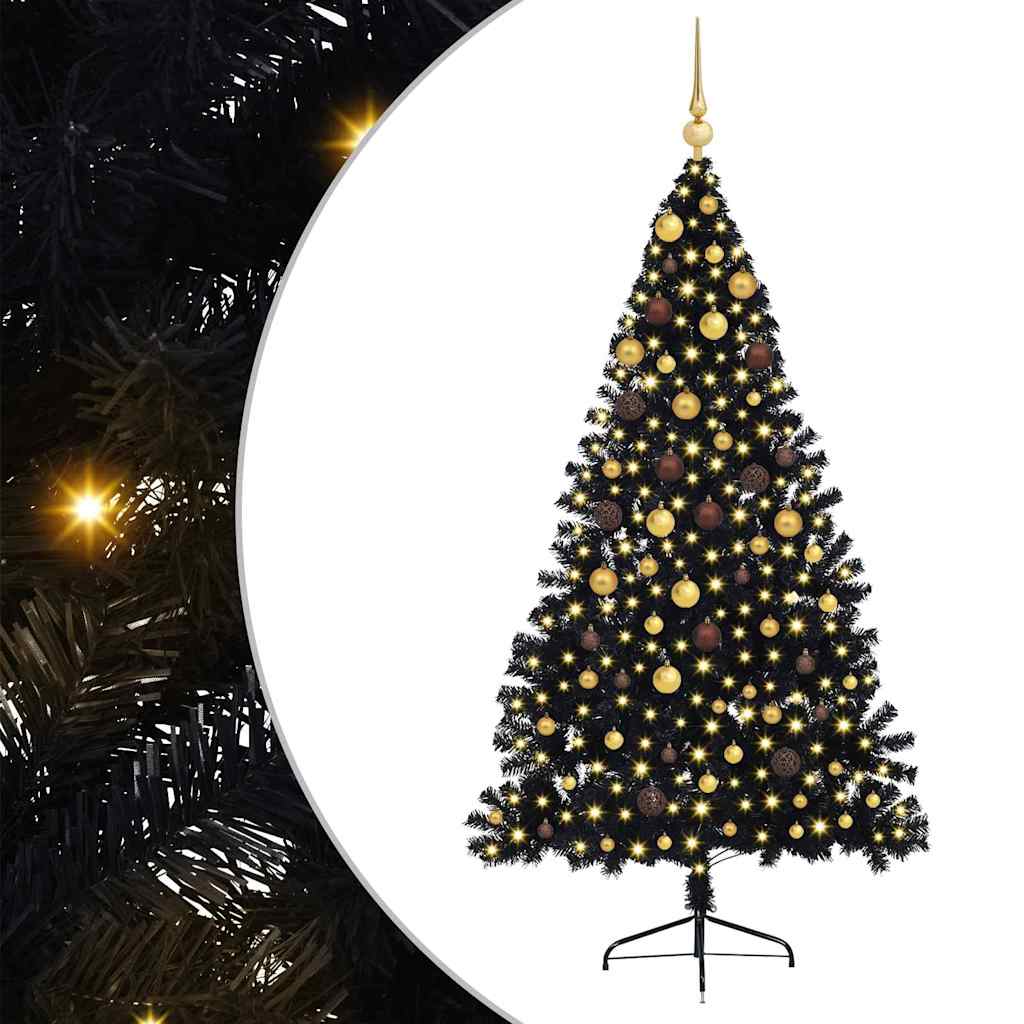 Artificial Pre-lit Christmas Tree with 300 LEDs Black 82.7" PVC