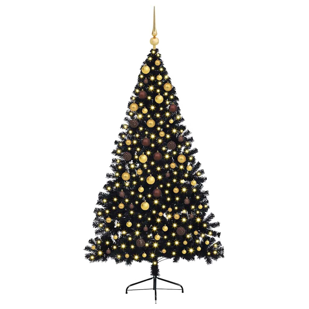 Artificial Pre-lit Christmas Tree with 300 LEDs Black 82.7" PVC