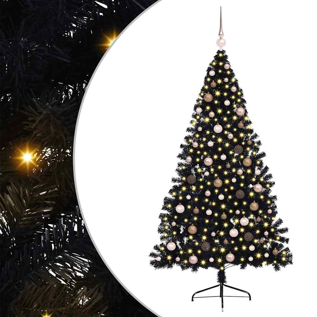 Artificial Pre-lit Christmas Tree with 300 LEDs Black 82.7" PVC