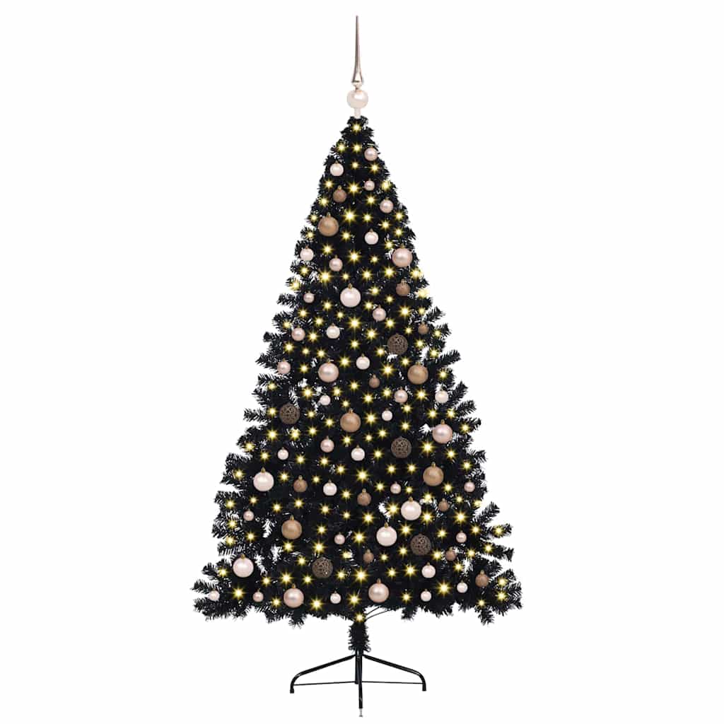 Artificial Pre-lit Christmas Tree with 300 LEDs Black 82.7" PVC
