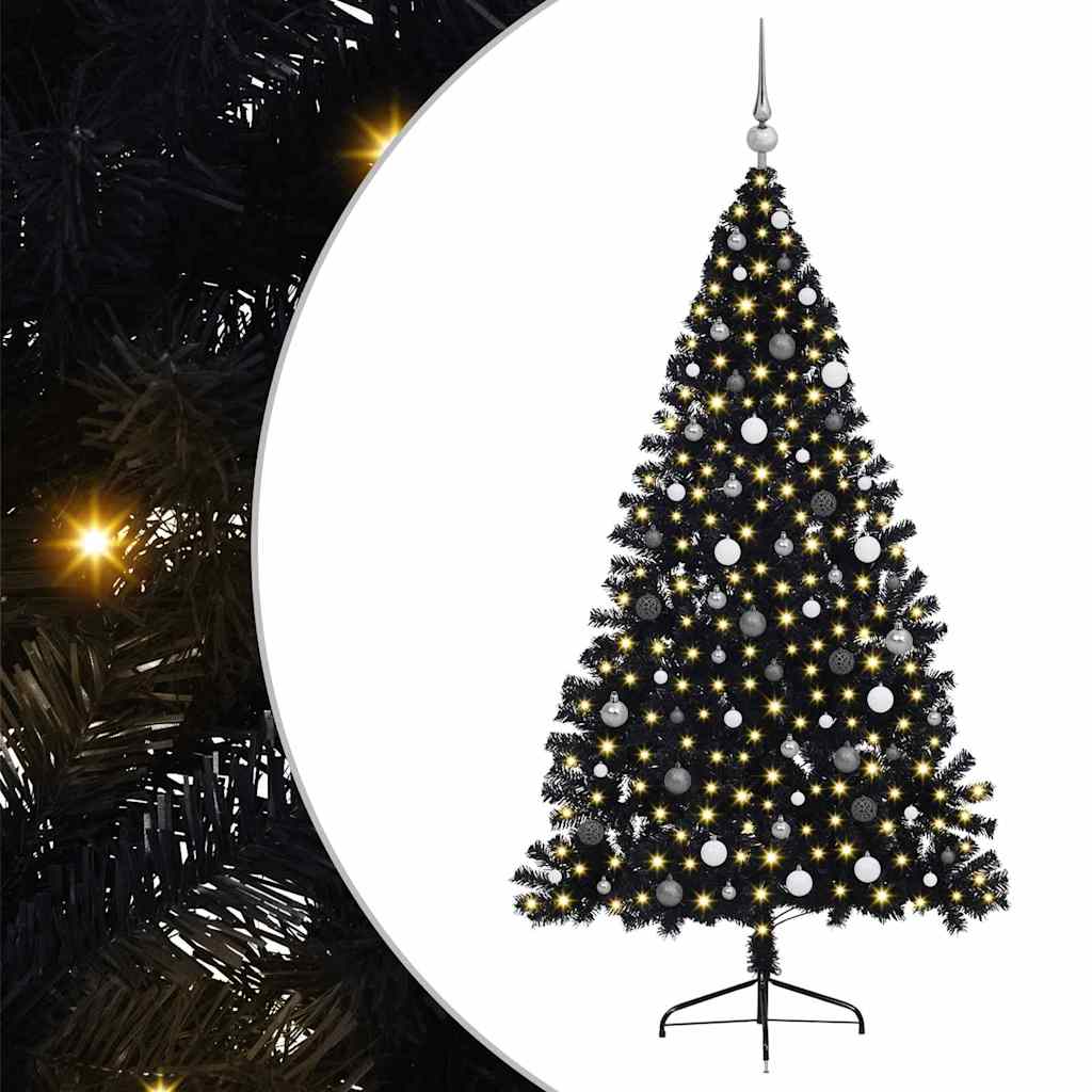 Artificial Pre-lit Christmas Tree with 300 LEDs Black 82.7" PVC