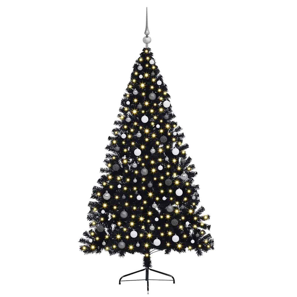 Artificial Pre-lit Christmas Tree with 300 LEDs Black 82.7" PVC