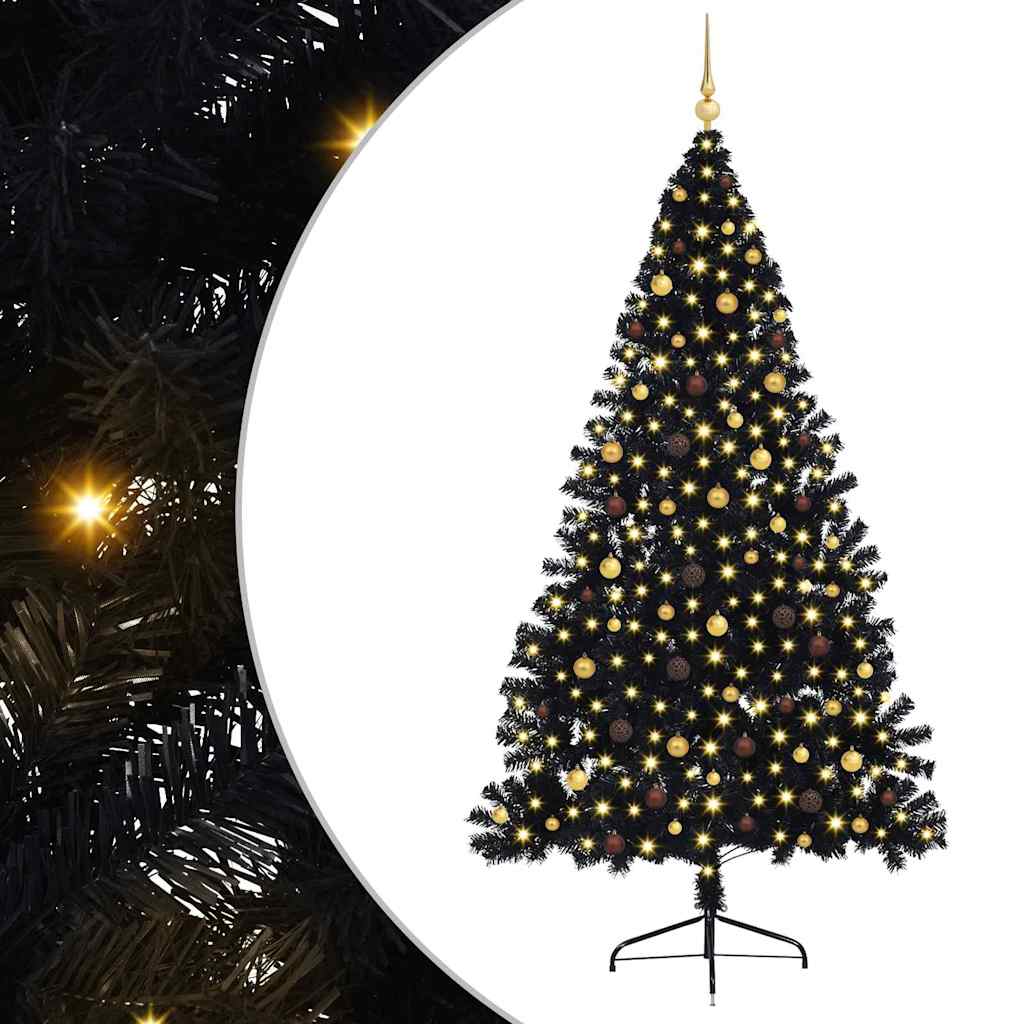 Artificial Pre-lit Christmas Tree with 300 LEDs Black 94.5" PVC