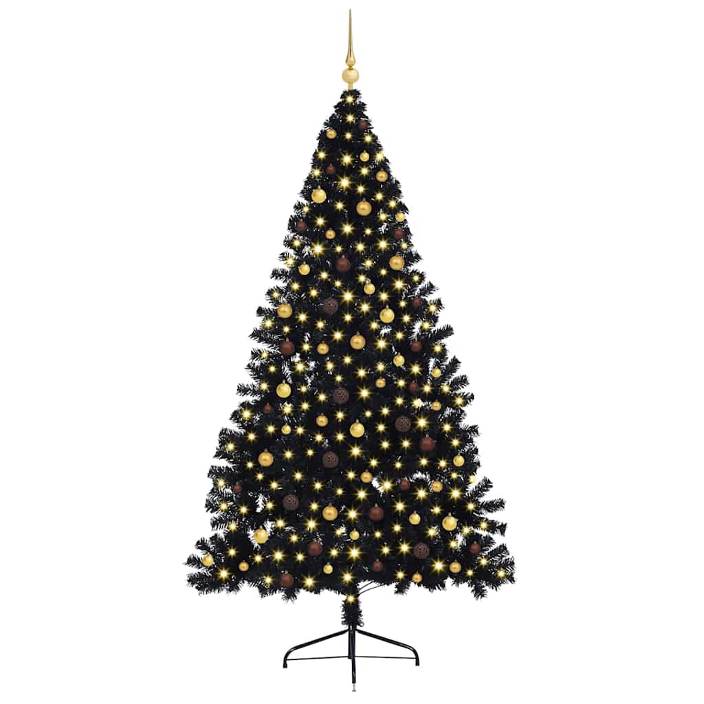 Artificial Pre-lit Christmas Tree with 300 LEDs Black 94.5" PVC