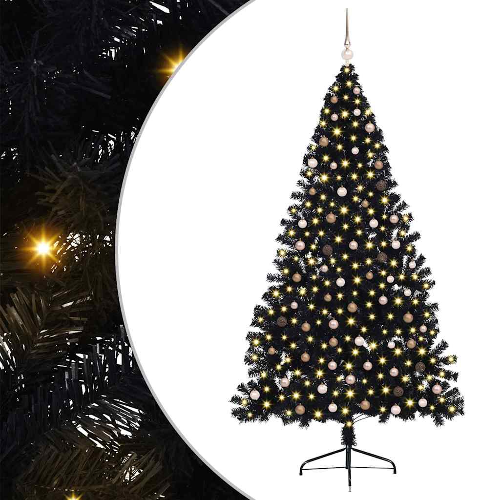 Artificial Pre-lit Christmas Tree with 300 LEDs Black 94.5" PVC