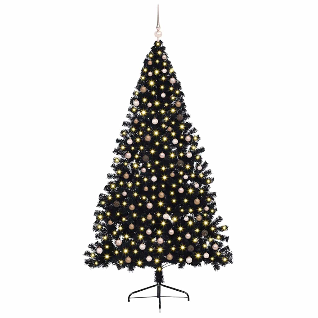 Artificial Pre-lit Christmas Tree with 300 LEDs Black 94.5" PVC