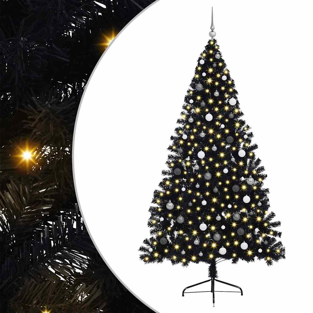 Artificial Pre-lit Christmas Tree with 300 LEDs Black 94.5" PVC