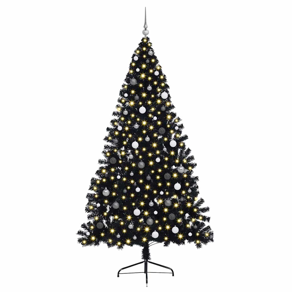 Artificial Pre-lit Christmas Tree with 300 LEDs Black 94.5" PVC