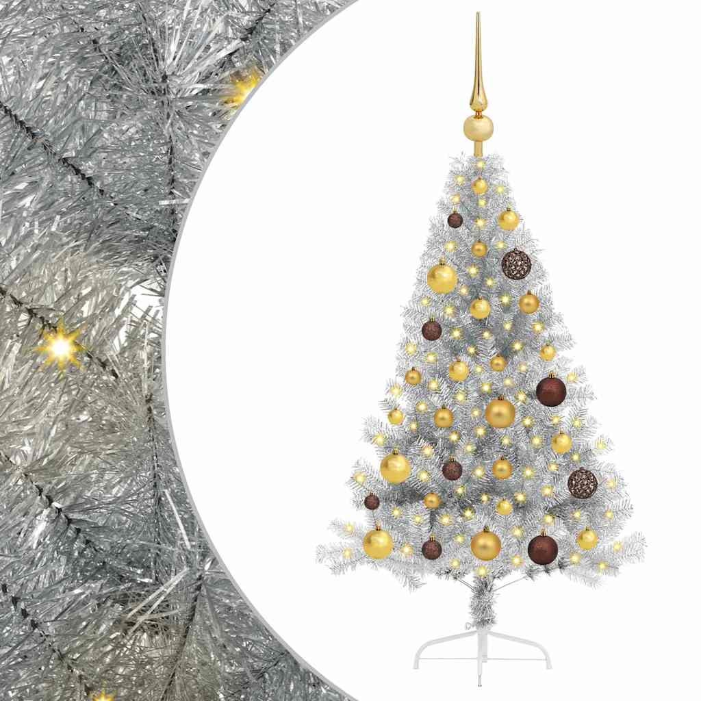 Artificial Pre-lit Christmas Tree Silver 47.2" PET