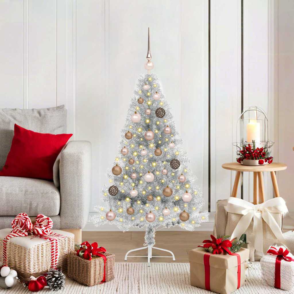 Artificial Pre-lit Christmas Tree Silver 47.2" PET