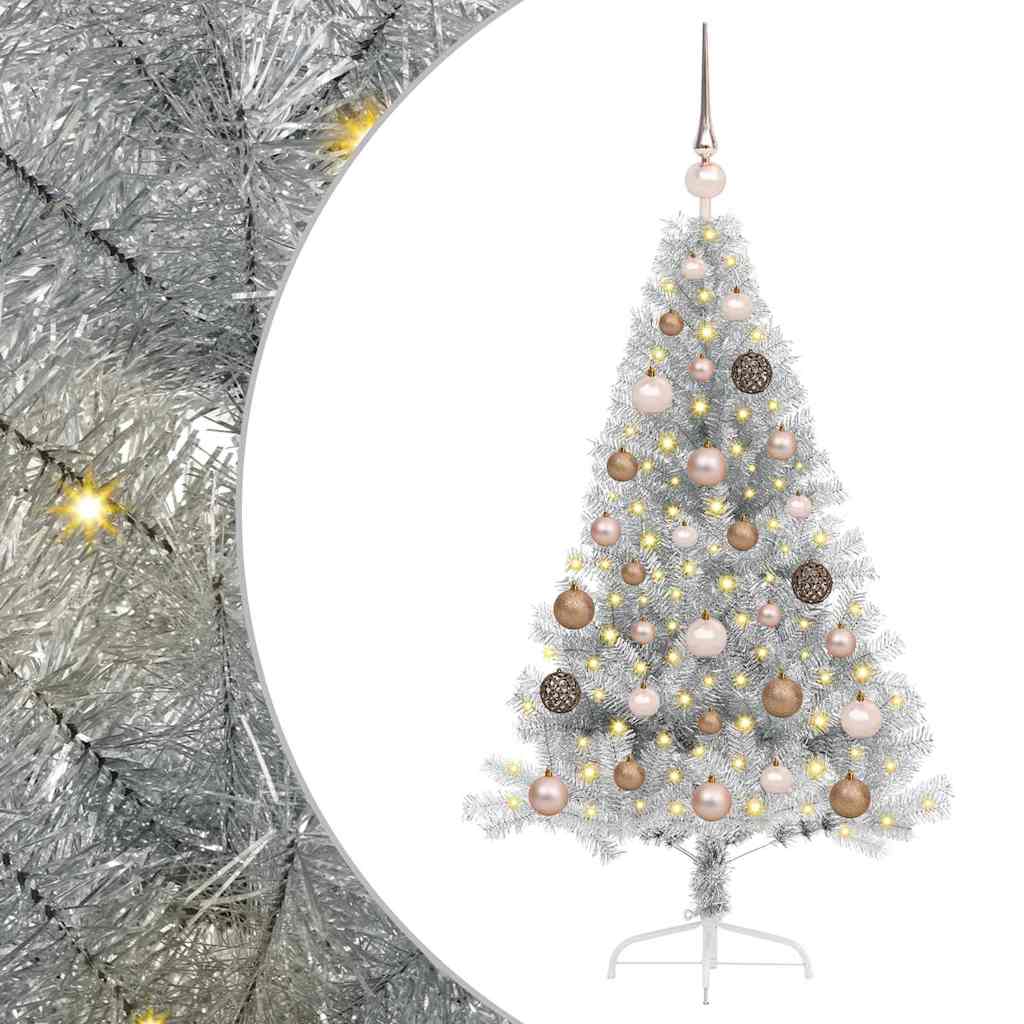 Artificial Pre-lit Christmas Tree Silver 47.2" PET