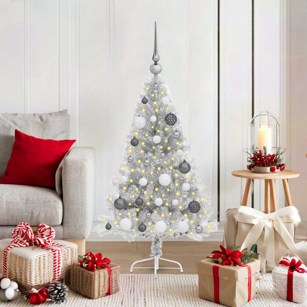 Artificial Pre-lit Christmas Tree Silver 47.2" PET