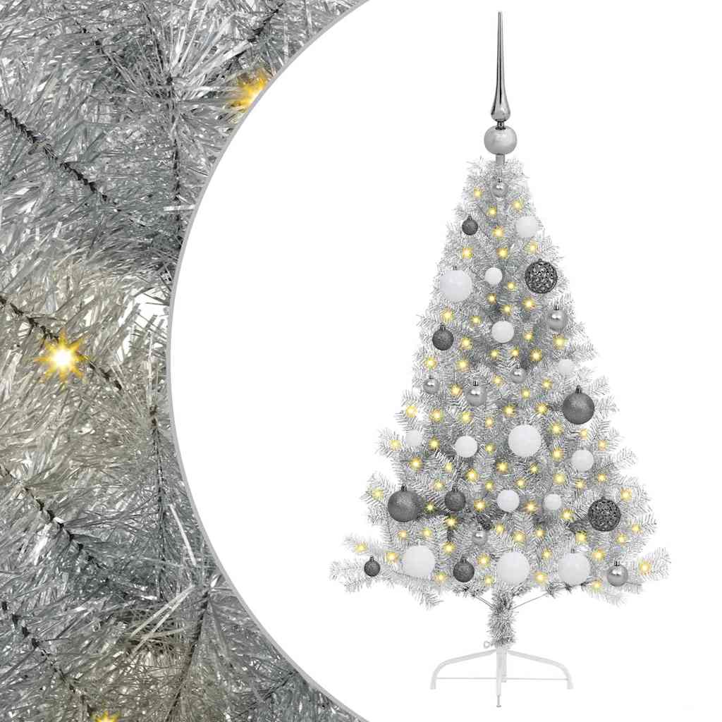 Artificial Pre-lit Christmas Tree Silver 47.2" PET