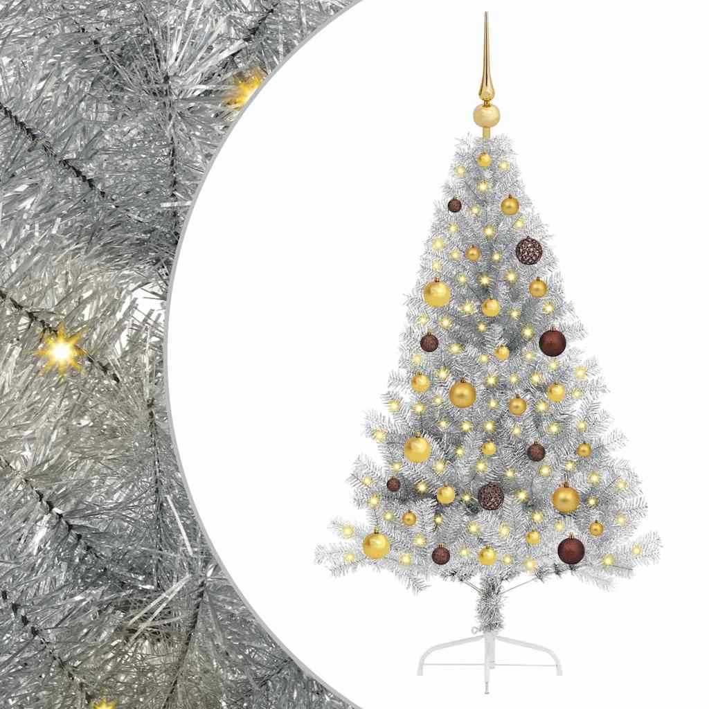 Artificial Pre-lit Christmas Tree Silver 59.1" PET