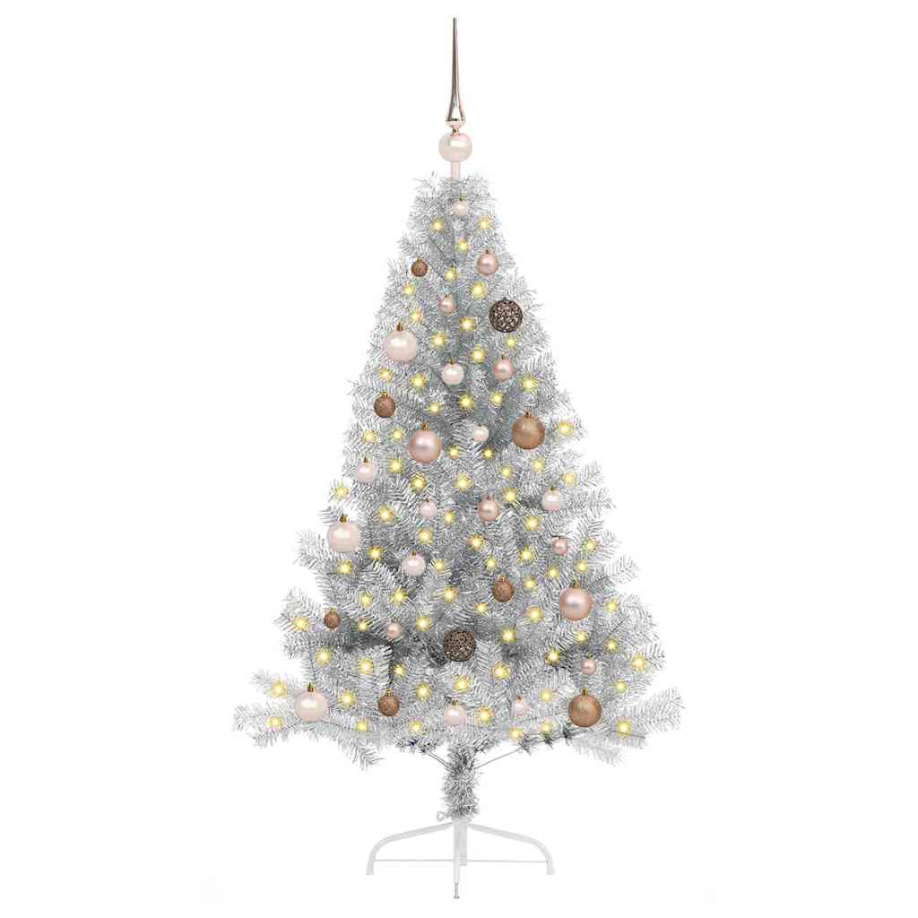 Artificial Pre-lit Christmas Tree Silver 59.1" PET