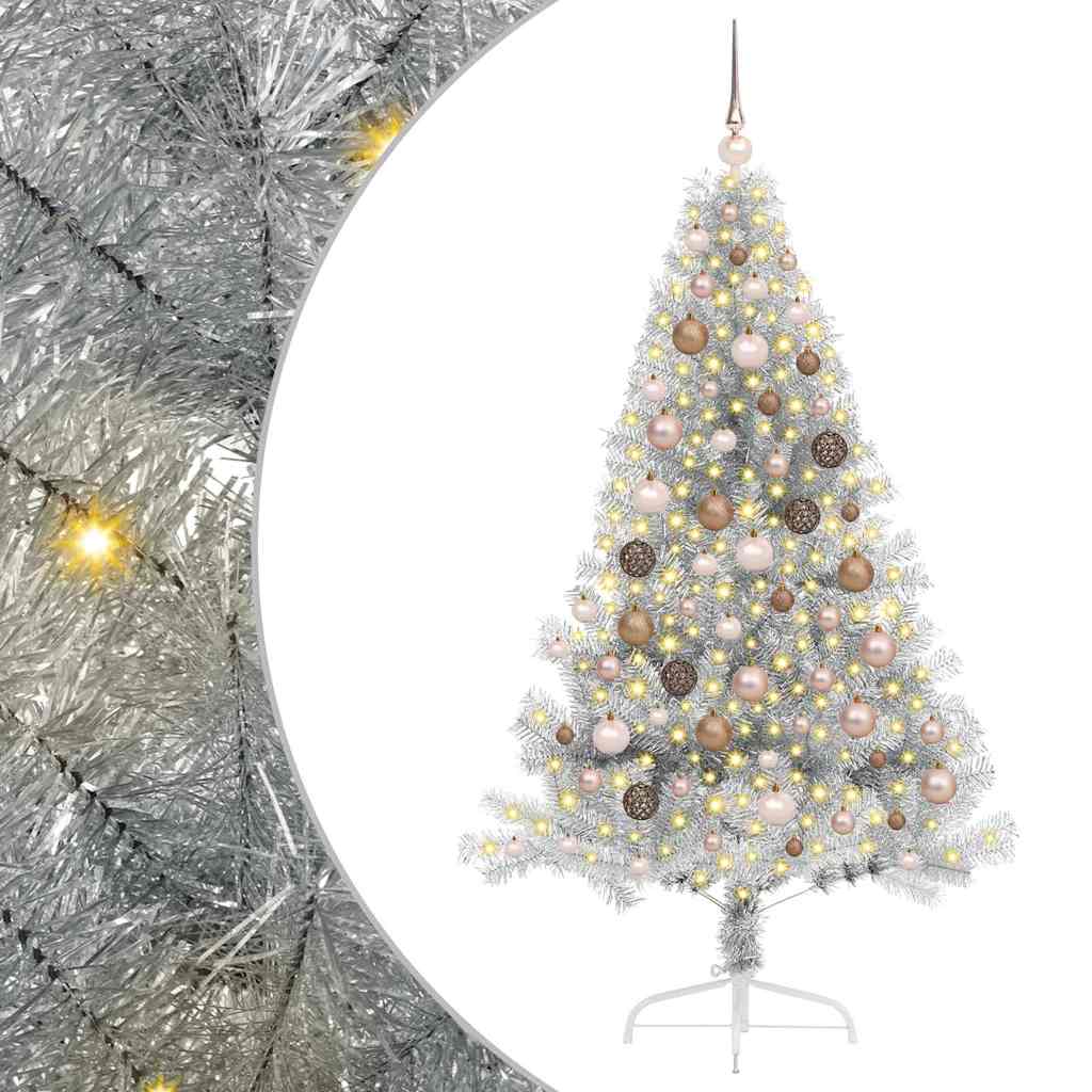 Artificial Pre-lit Christmas Tree Silver 70.9" PET