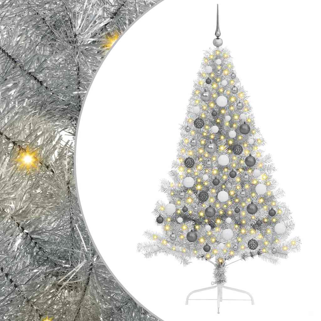 Artificial Pre-lit Christmas Tree Silver 70.9" PET