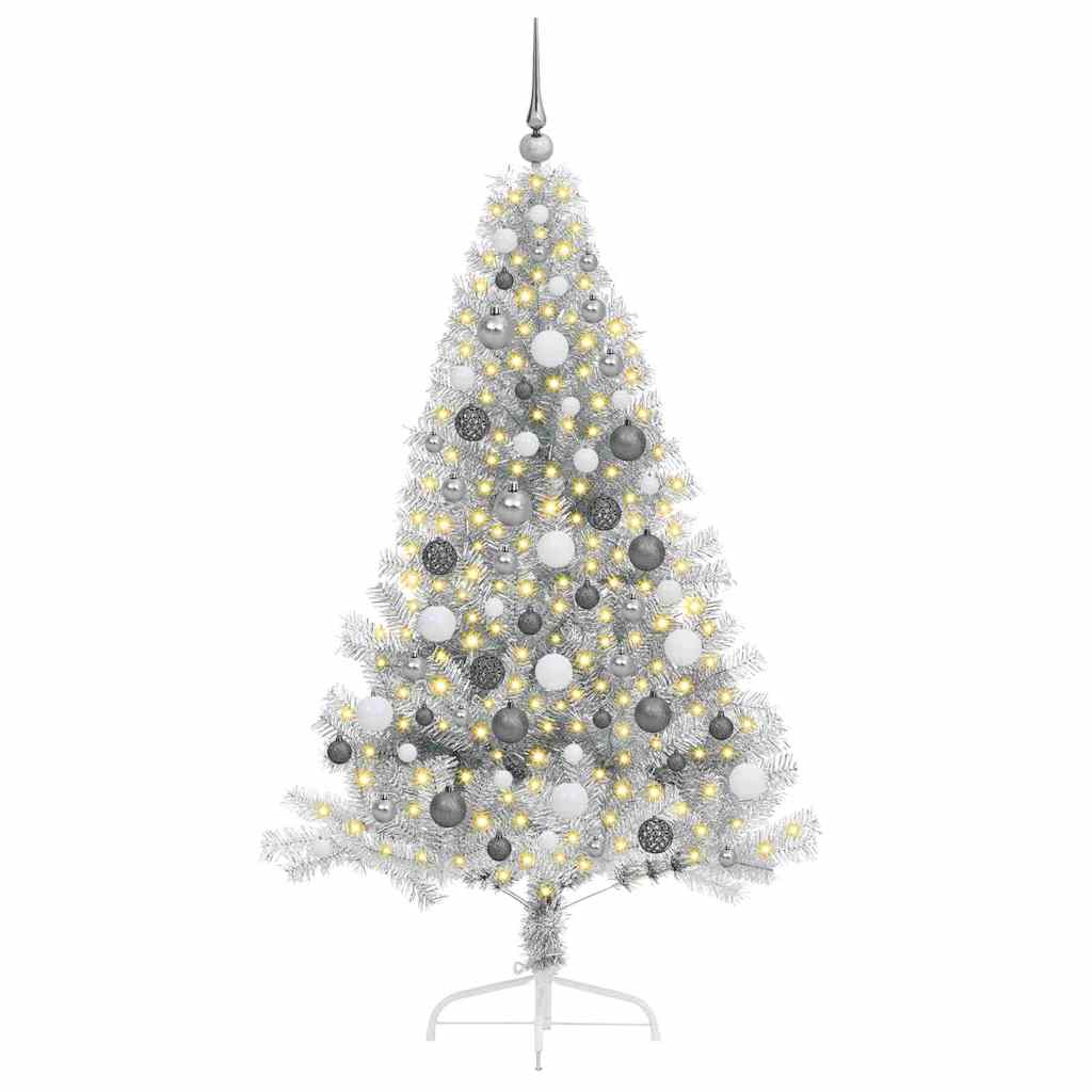 Artificial Pre-lit Christmas Tree Silver 70.9" PET
