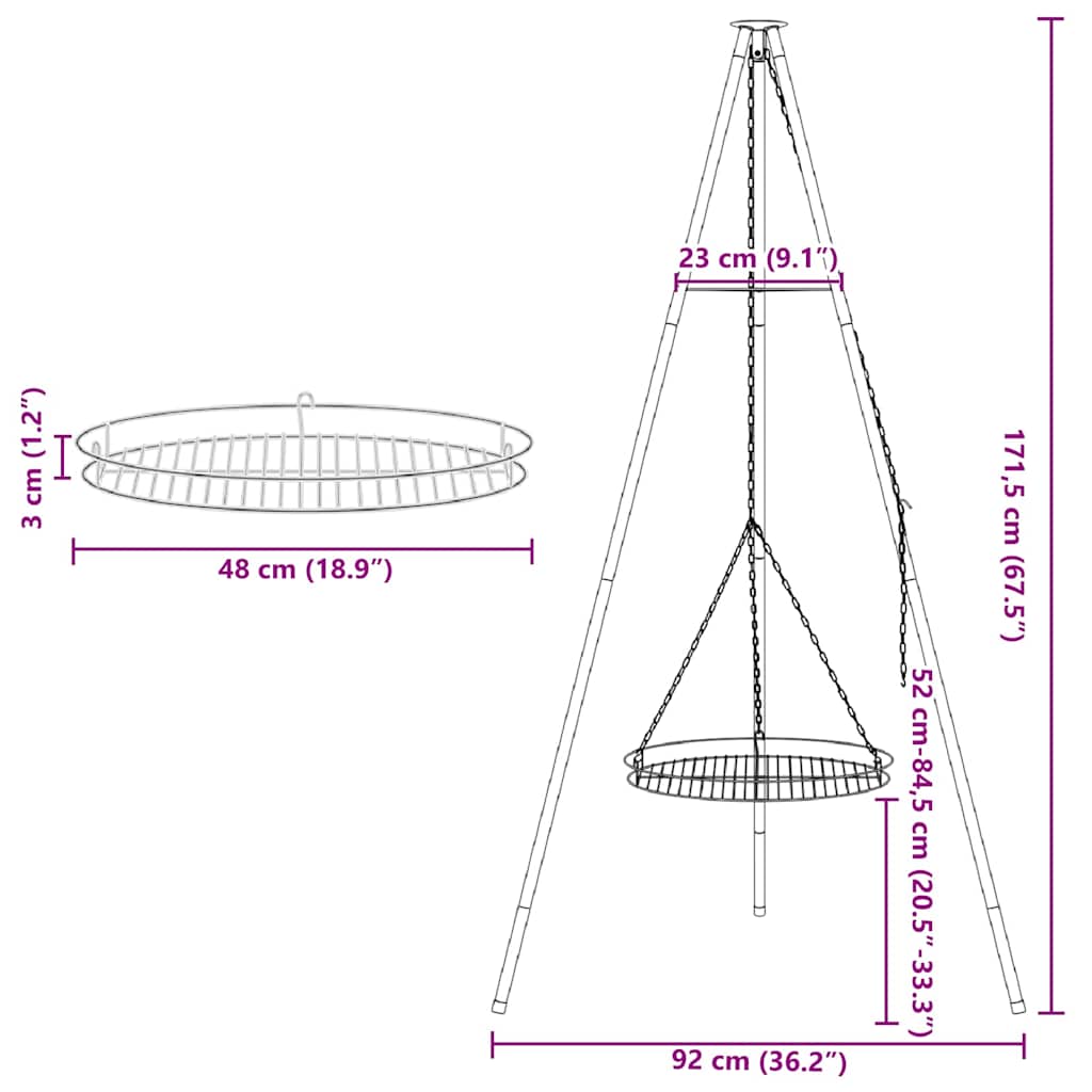 Campfire Tripod Black 92 x 92 x 171.5 cm Steel